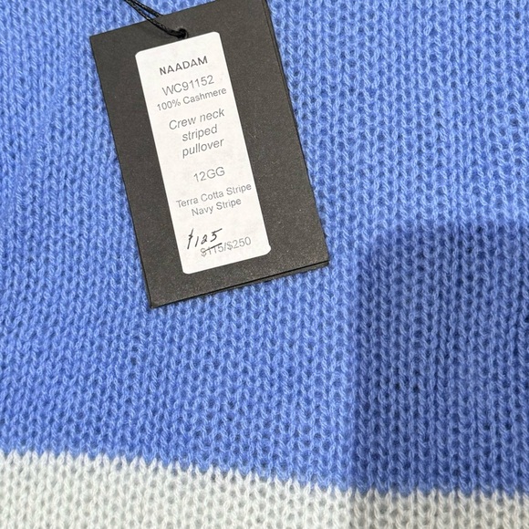 NAADAM Sweater Blue, Grey & Cream Striped Pullover Cashmere Classic Preppy Cozy - Picture 3 of 3